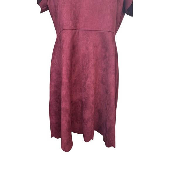 Pappagallo Size 12 Burgundy Suede-Style Scalloped Hem Dress - Picture 11 of 16